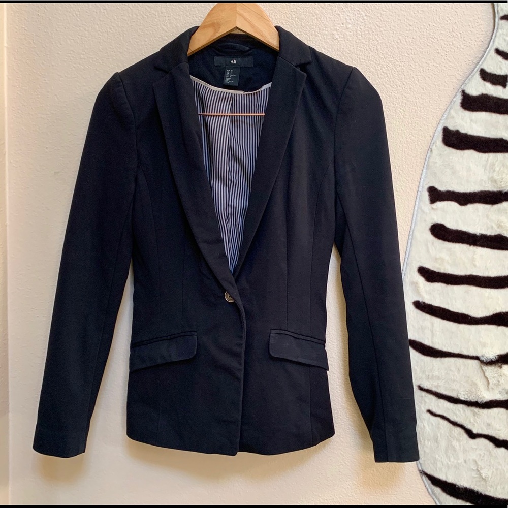H&M BLACK BLAZER with pin stripe lining